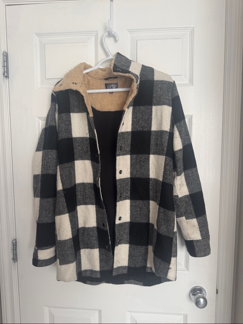 Orb Black and Cream Buffalo Check Sherpa-Lined Jacket